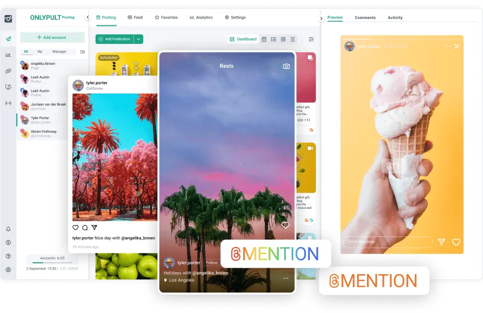 Mentions de page sur Instagram et Facebook