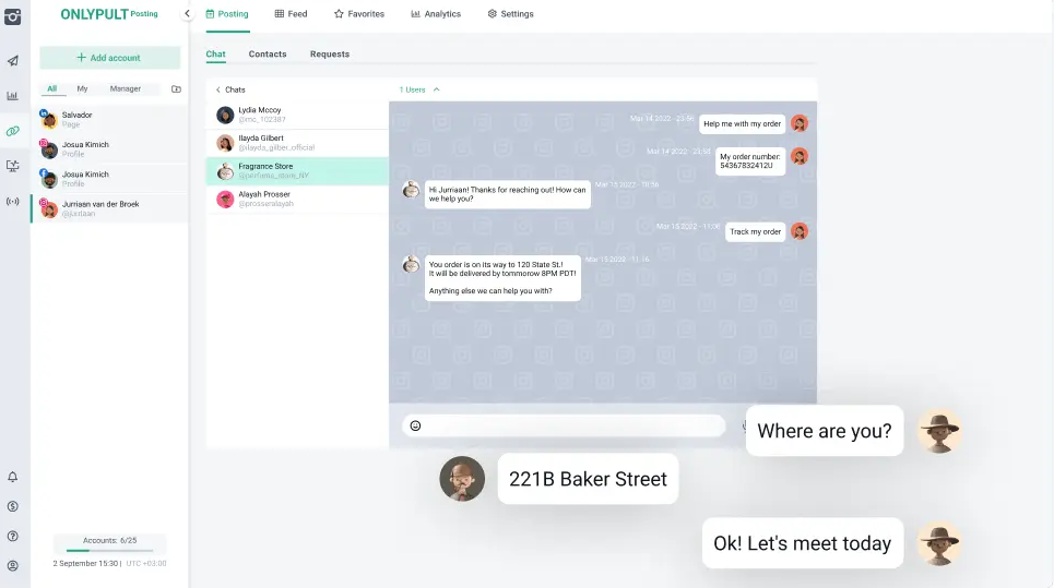 Интерфейс Instagram Direct в Onlypult