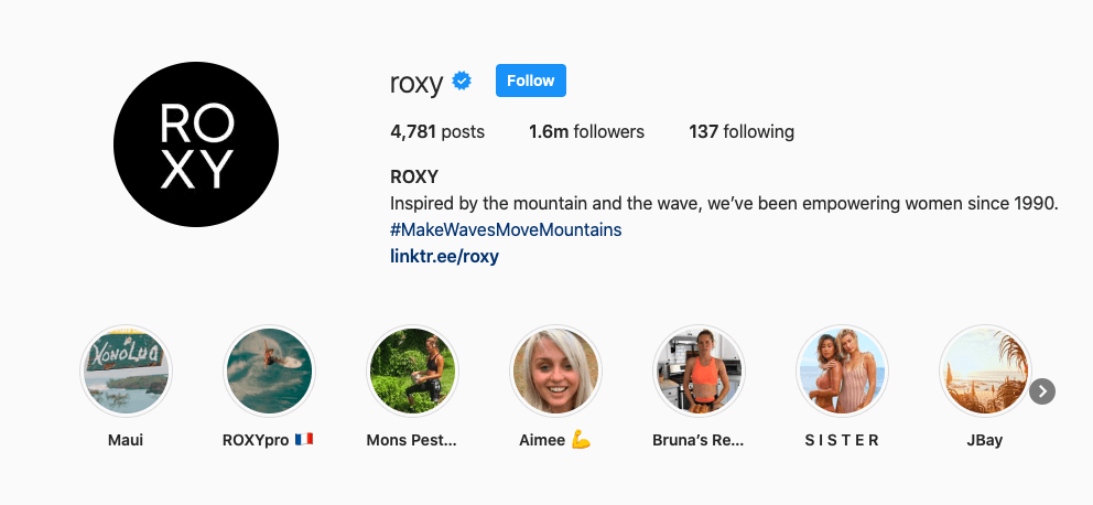 профиль Roxy в Инстаграм