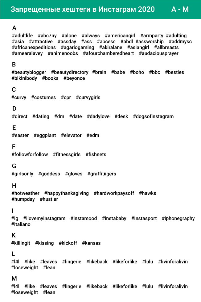 Забаненные хэштеги в Инстаграм A-M