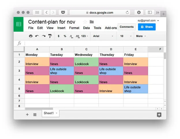 Шаблон контент плана в гугл таблицах