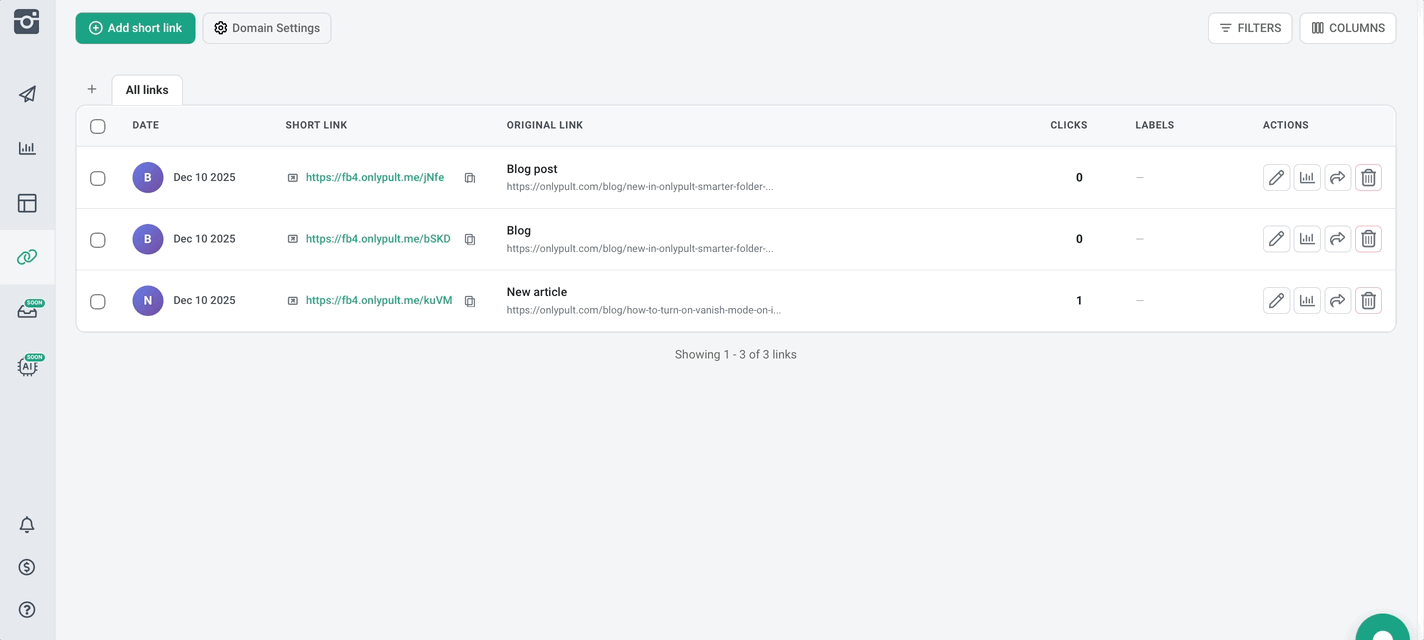 access detailed analytics after the first clicks