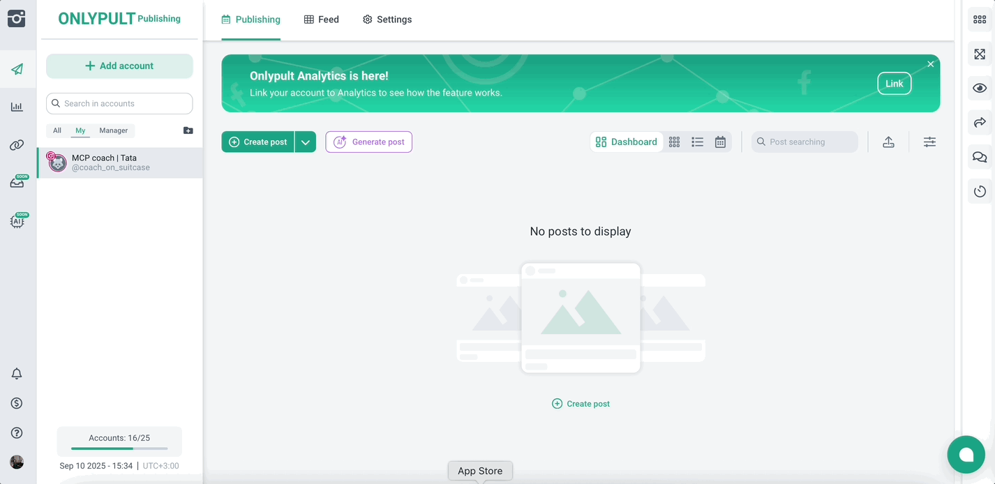 your account is ready for scheduling and publishing