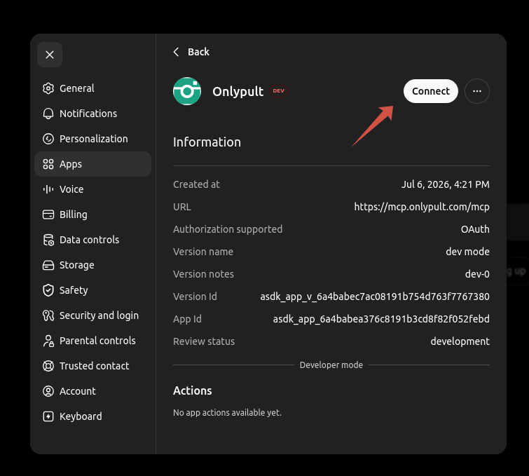 Onlypult app details page with Connect button highlighted